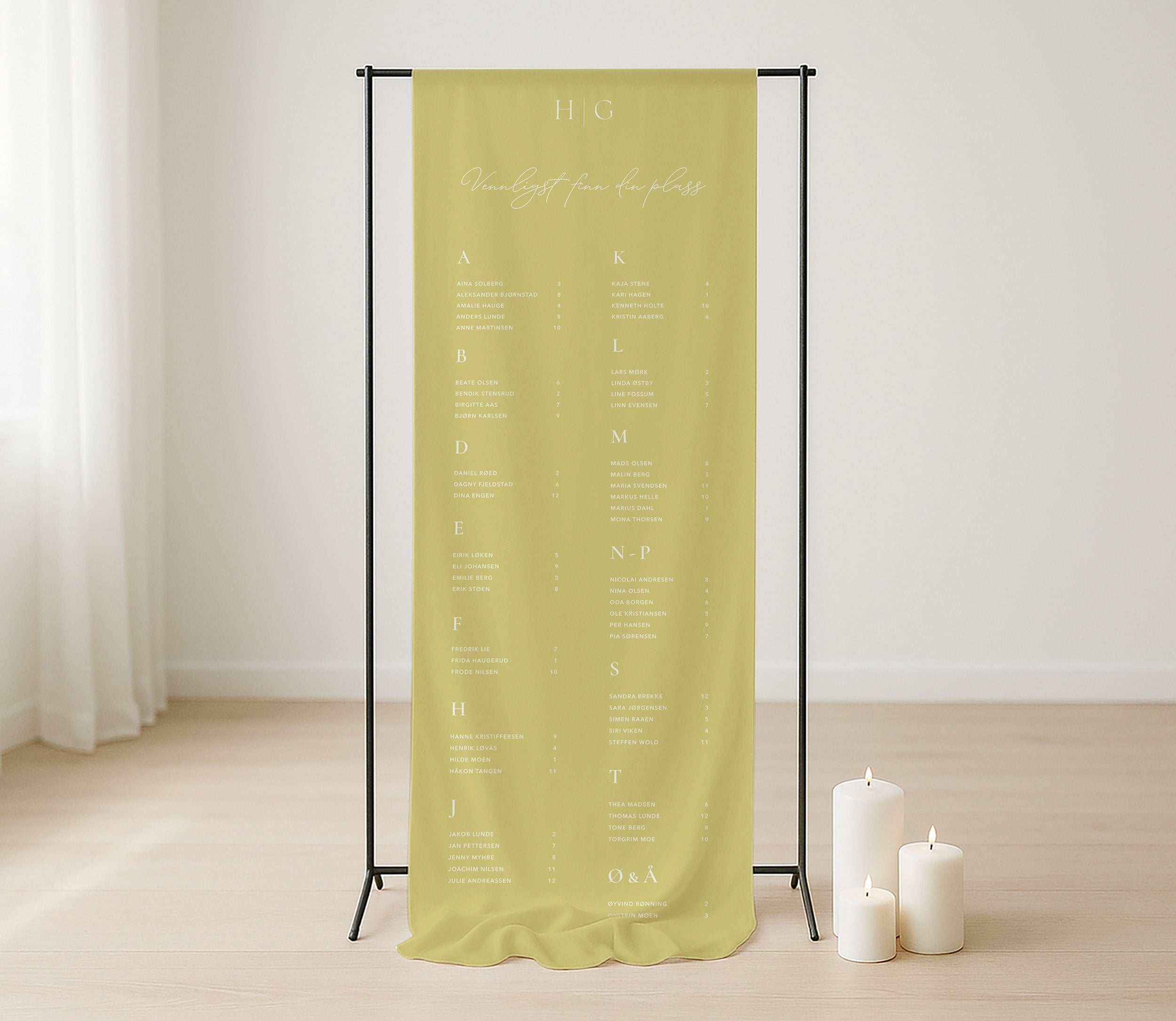 Stoffskilt | Ava Bordplassering