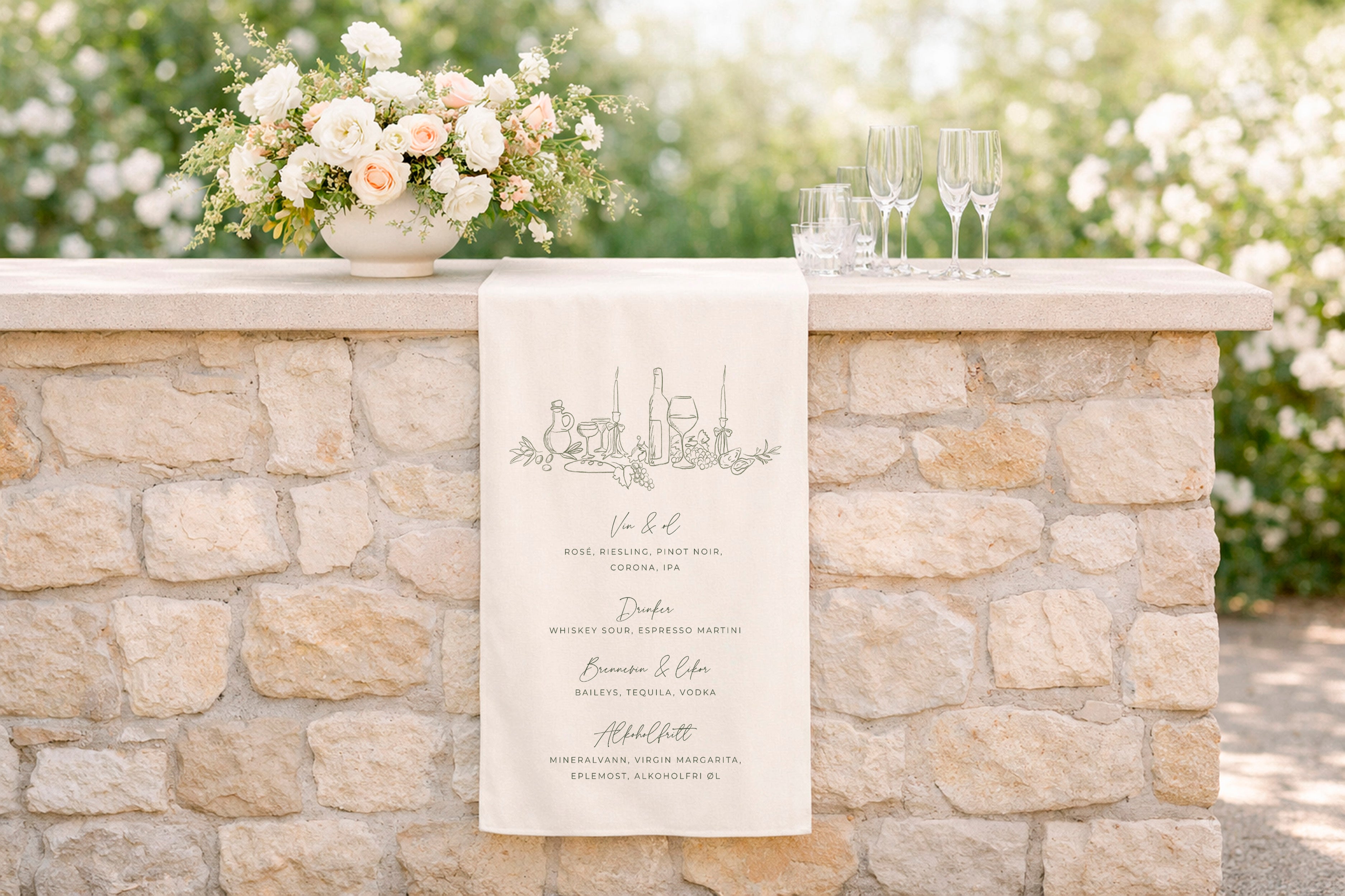 Stoffskilt | Barmeny Wine & Dine