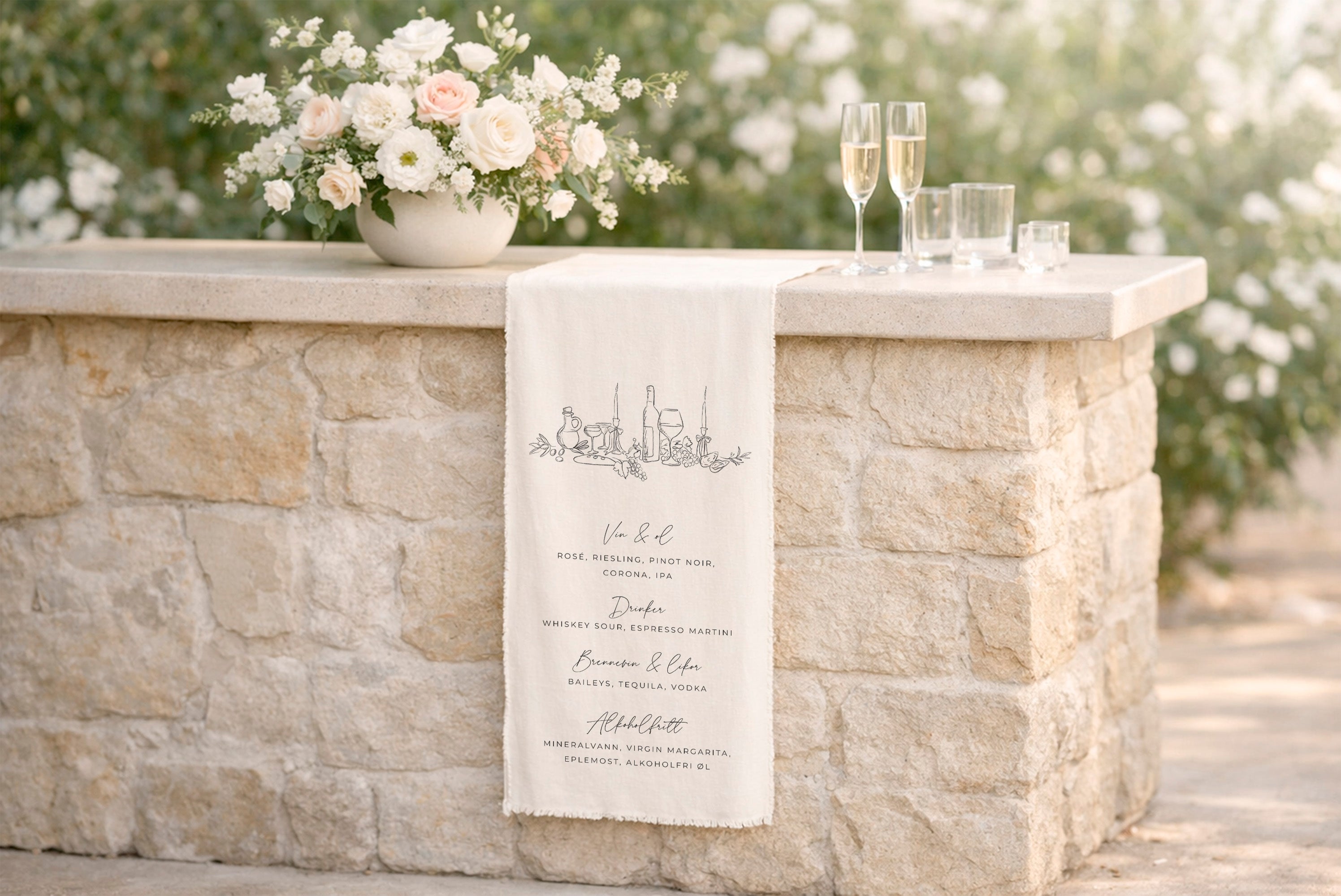 Stoffskilt | Barmeny Wine & Dine