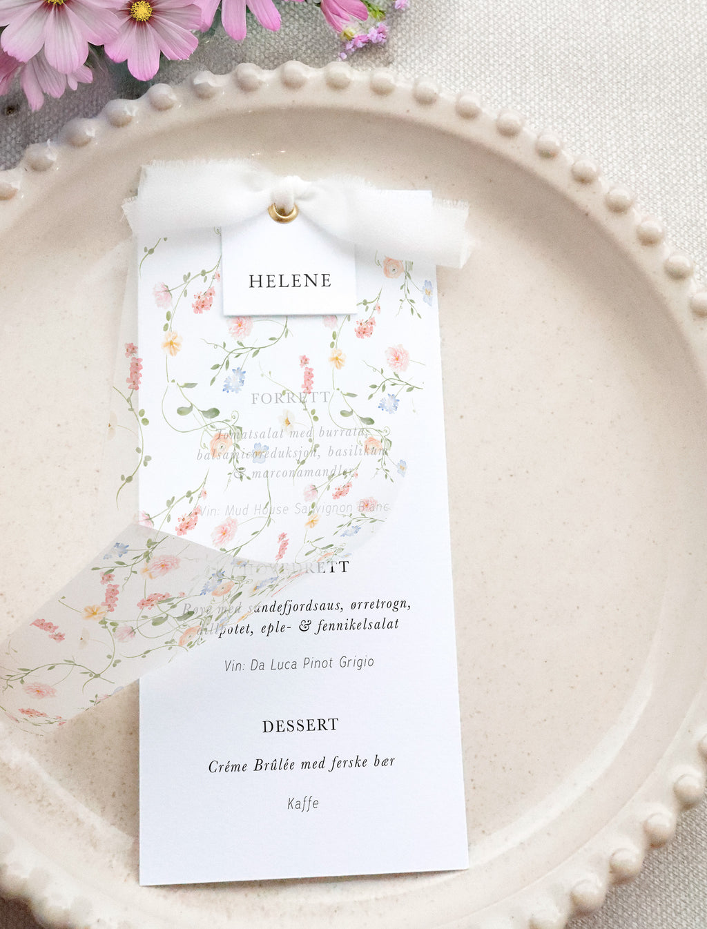 Florentine Meny-sett | Med navnekort, vellum og bånd