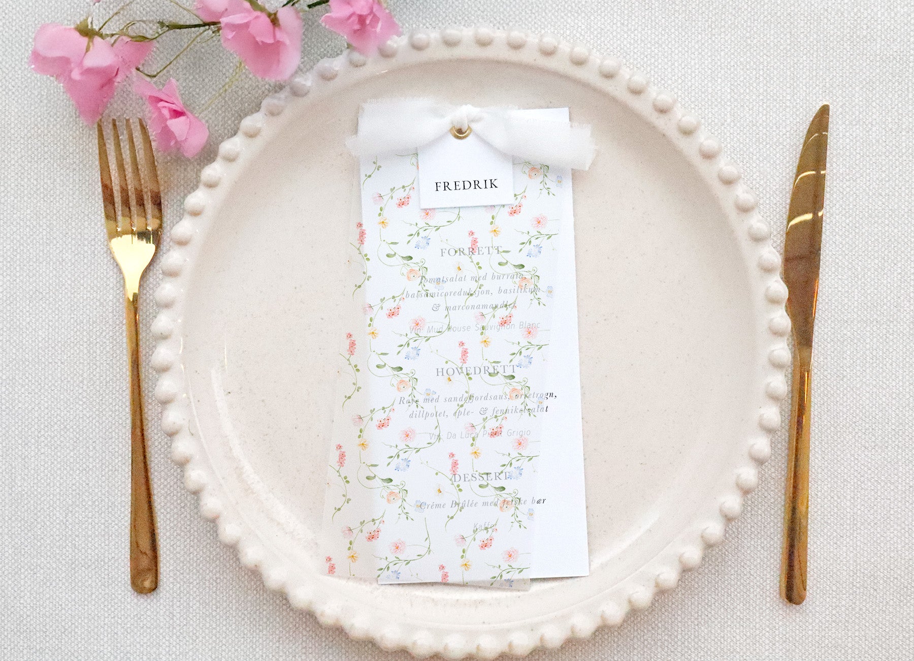 Florentine Meny-sett | Med navnekort, vellum og bånd