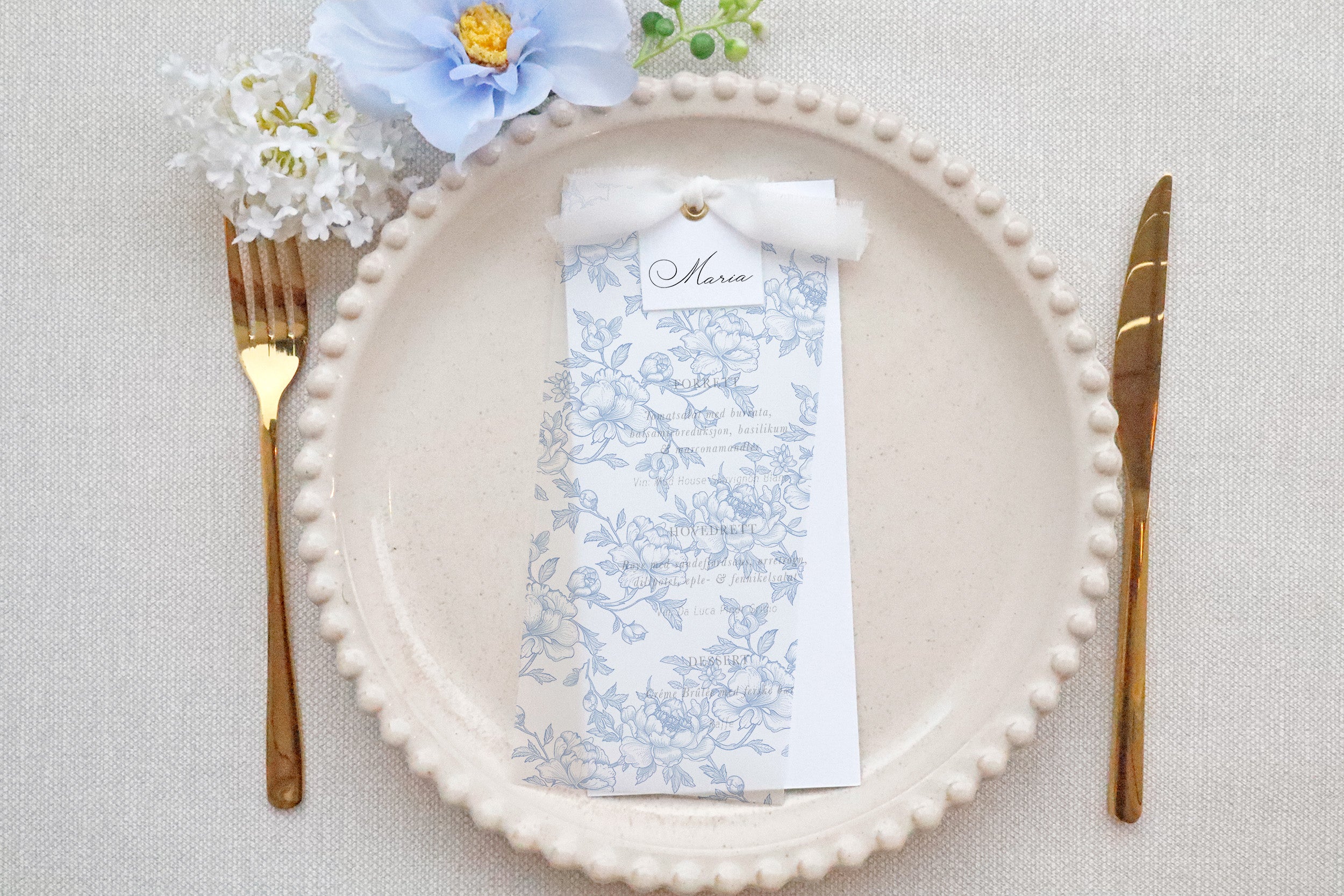 Le Manoir Meny-sett | Med navnekort, vellum og bånd