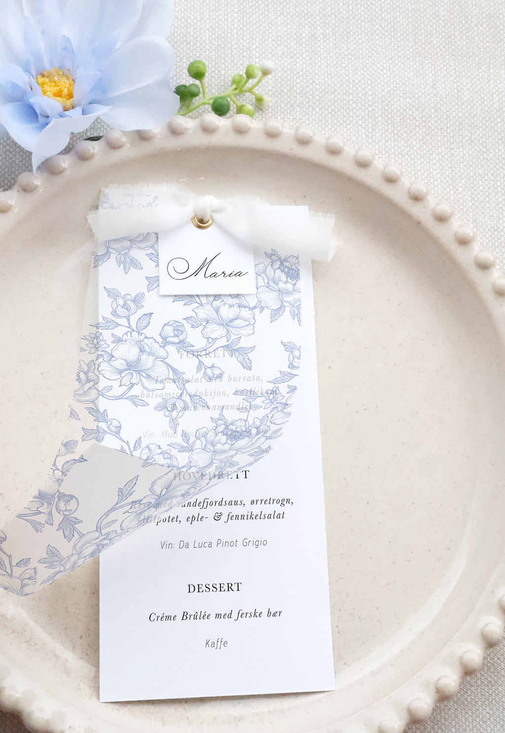 Le Manoir Meny-sett | Med navnekort, vellum og bånd