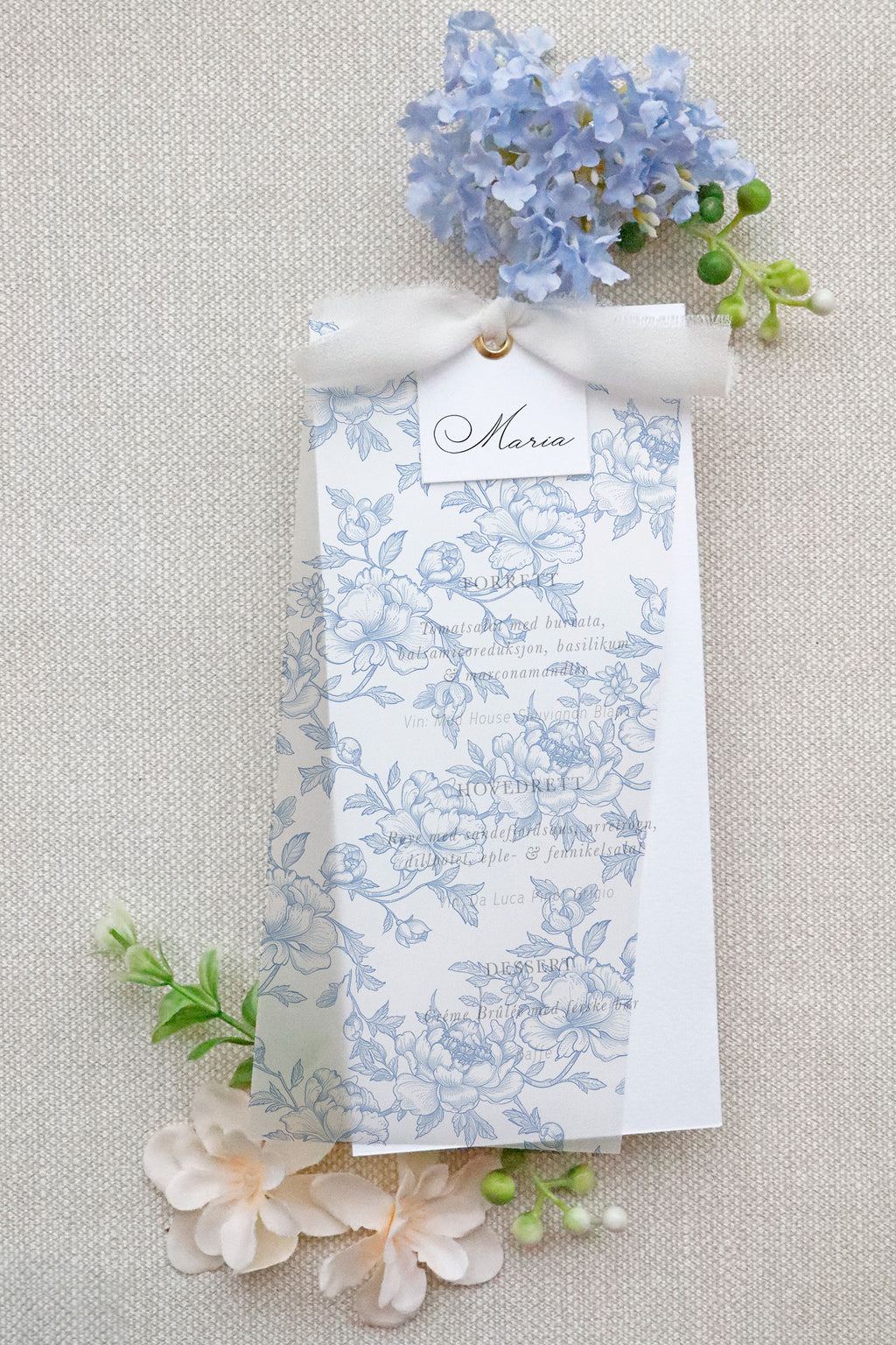 Le Manoir Meny-sett | Med navnekort, vellum og bånd