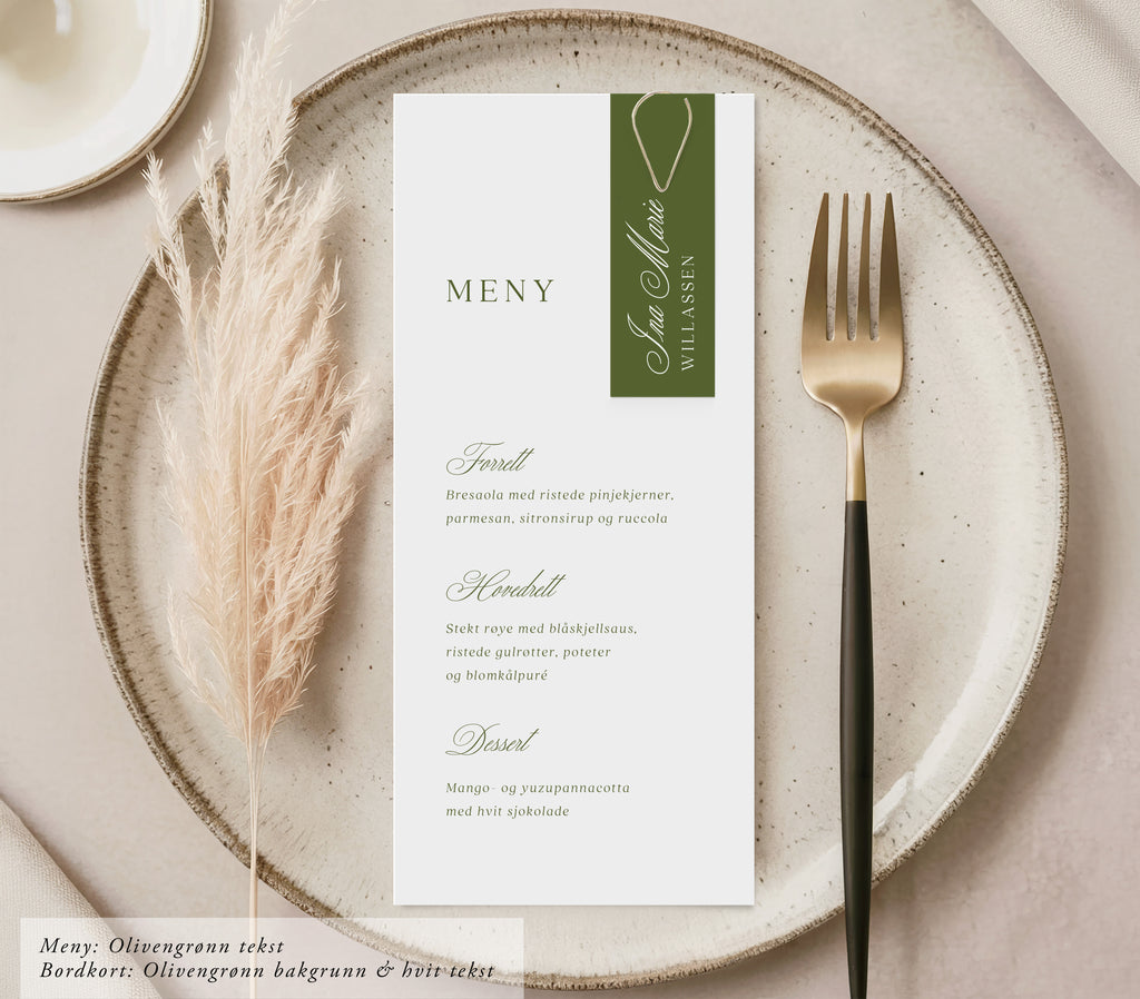Aura Meny-sett | Med navnekort og binders