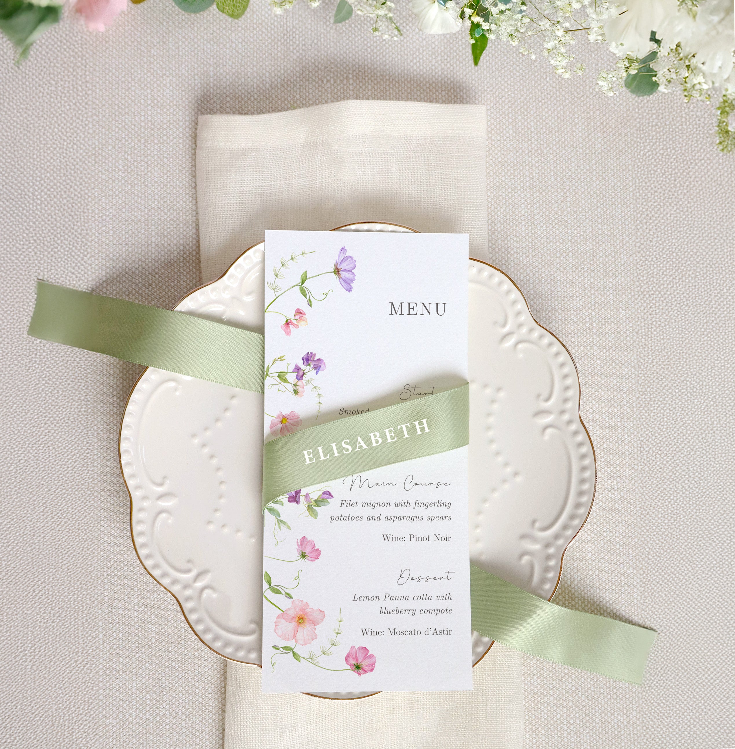 Tilpassede satengbånd med navn | Midtstilt